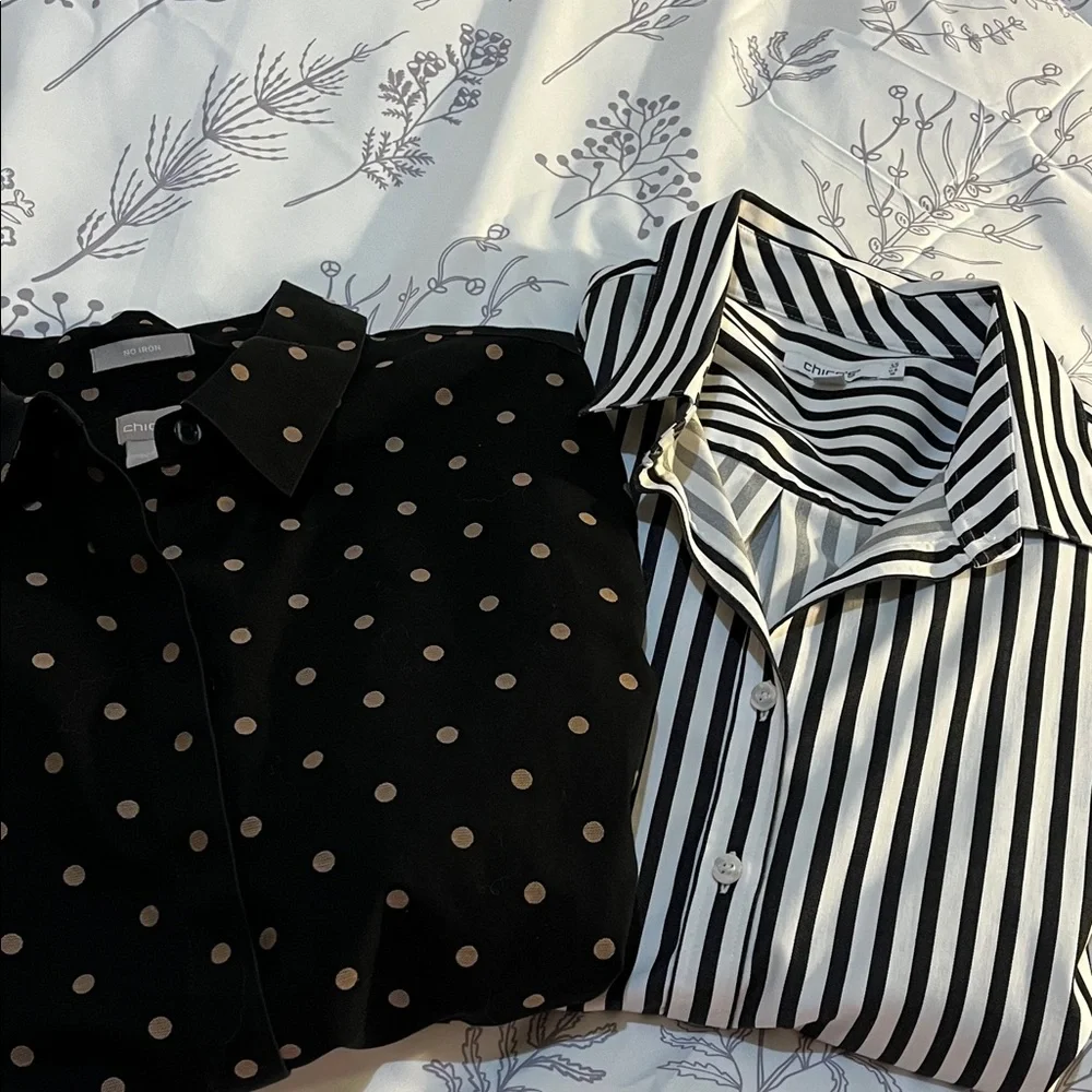 Chico's Black Blouse with Gold Dots and White Blouse with Black Stripes - Picture 11 of 11